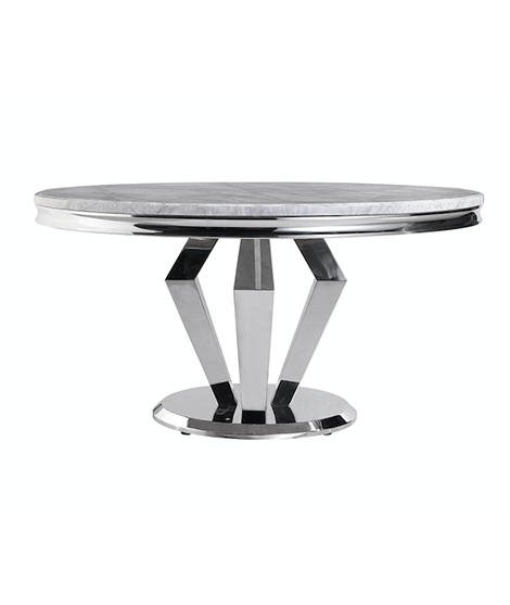 6 Person Wide Dining Table Stainless Steel and Marble Top