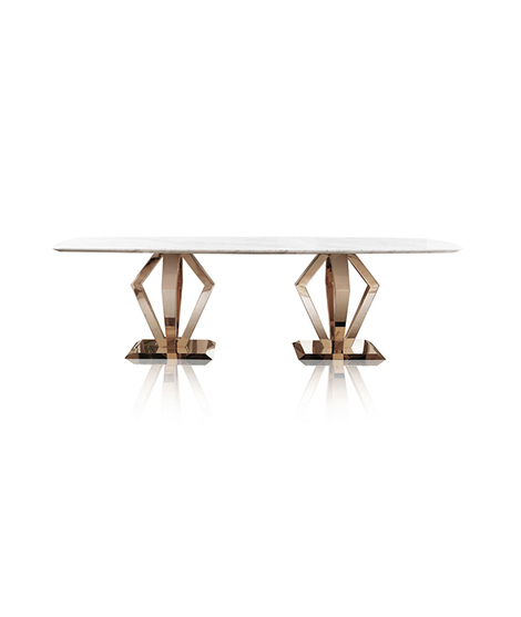 Luxury Modern Stylish Dining Table With Marble Top And Brushed Gold Steel Base