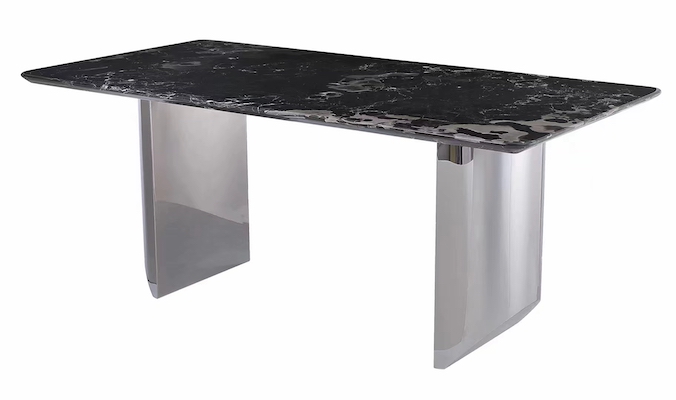 Modern Contemporary Rectangular Marble and Stainless Steel Dining Table