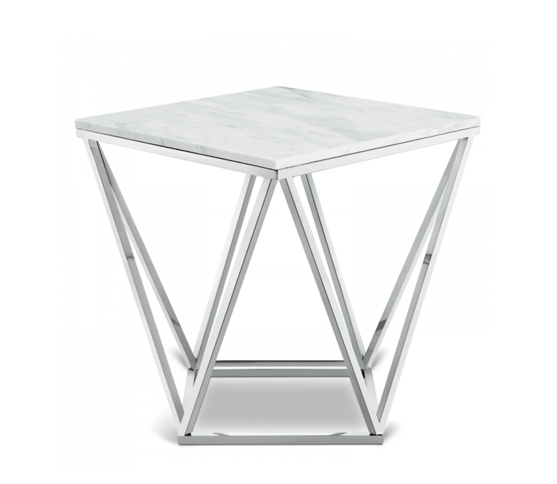 Marble Top And Polished Chrome Stainless Steel End Table